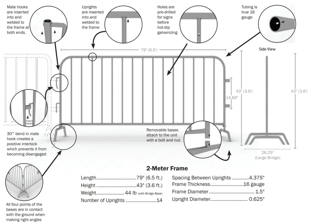 Removable Temporary Customized Galvanized Powder Coated Road Construction Traffic Steel Pedestrian Crowd Control Fence Barricade Fencing Barrier for Event Stage